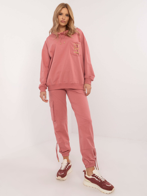 Hurt Brudnoróżowy damski komplet dresowy z kieszeniami