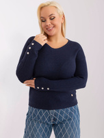 Hurt Granatowy sweter plus size z ozdobnymi guzikami