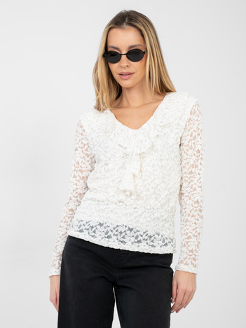 Ecru dopasowana bluzka z koronki RUE PARIS