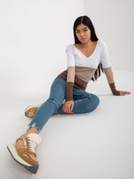 Hurt Biało-brązowa dopasowana bluzka basic w prążek RUE PARIS