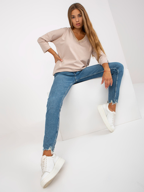 Hurt Beżowa bluzka na co dzień z bawełny RUE PARIS