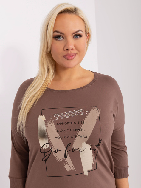 Hurt Brązowa damska bluzka plus size z rękawem 3/4