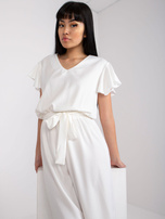 Ecru kombinezon damski z wiązaniem 