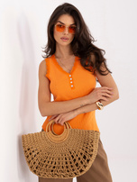 Pomarańczowy bawełniany top w prążek