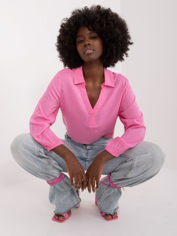 Hurt Różowa koszulowa bluzka z dekoltem V SUBLEVEL