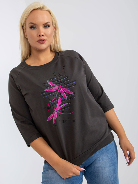 Hurtownia Khaki damska bluzka plus size z rękawem 3/4 