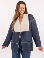 Granatowa damska kurtka z podszewką z misia