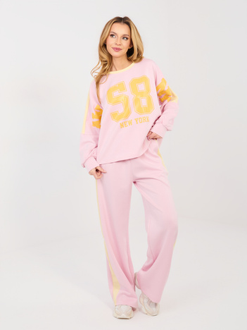 Pastelowy różowy komplet z bluzą oversize RUE PARIS