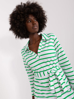 Hurt Biało-zielona prosta sukienka basic z kołnierzem