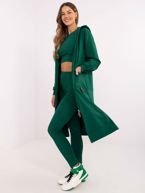 Hurtownia Ciemnozielony dresowy komplet w jednolitym kolorze