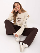 Czekoladowe szerokie spodnie basic z kieszeniami