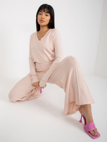 Hurt Jasnoróżowe spodnie dzianinowe z szeroką nogawką