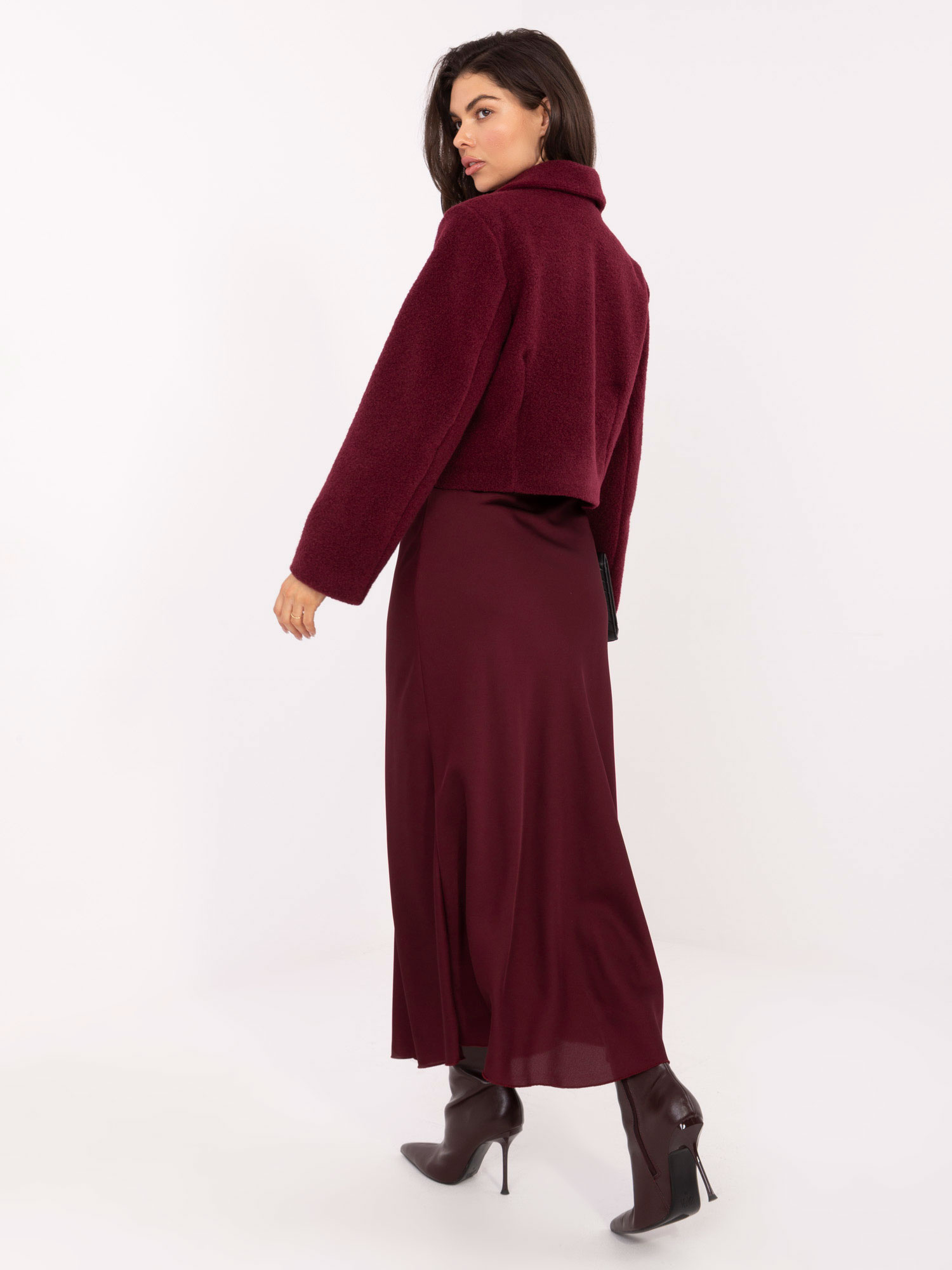 Bordový krátký kabát typu boucle RUE PARIS.