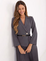 Ciemnoszara elegancka sukienka z paskiem