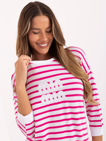 Biało-fuksjowa bluzka z długim rękawem