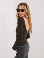 Czekoladowa bluzka basic z długim rękawem
