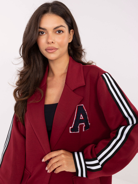 Bordowy casualowy komplet z lampasami RUE PARIS