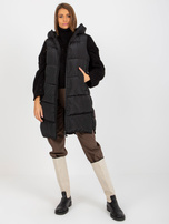 Hurt Czarna kamizelka puchowa z kapturem i pikowaniem