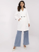 Ecru damski płaszcz z wiązanym paskiem