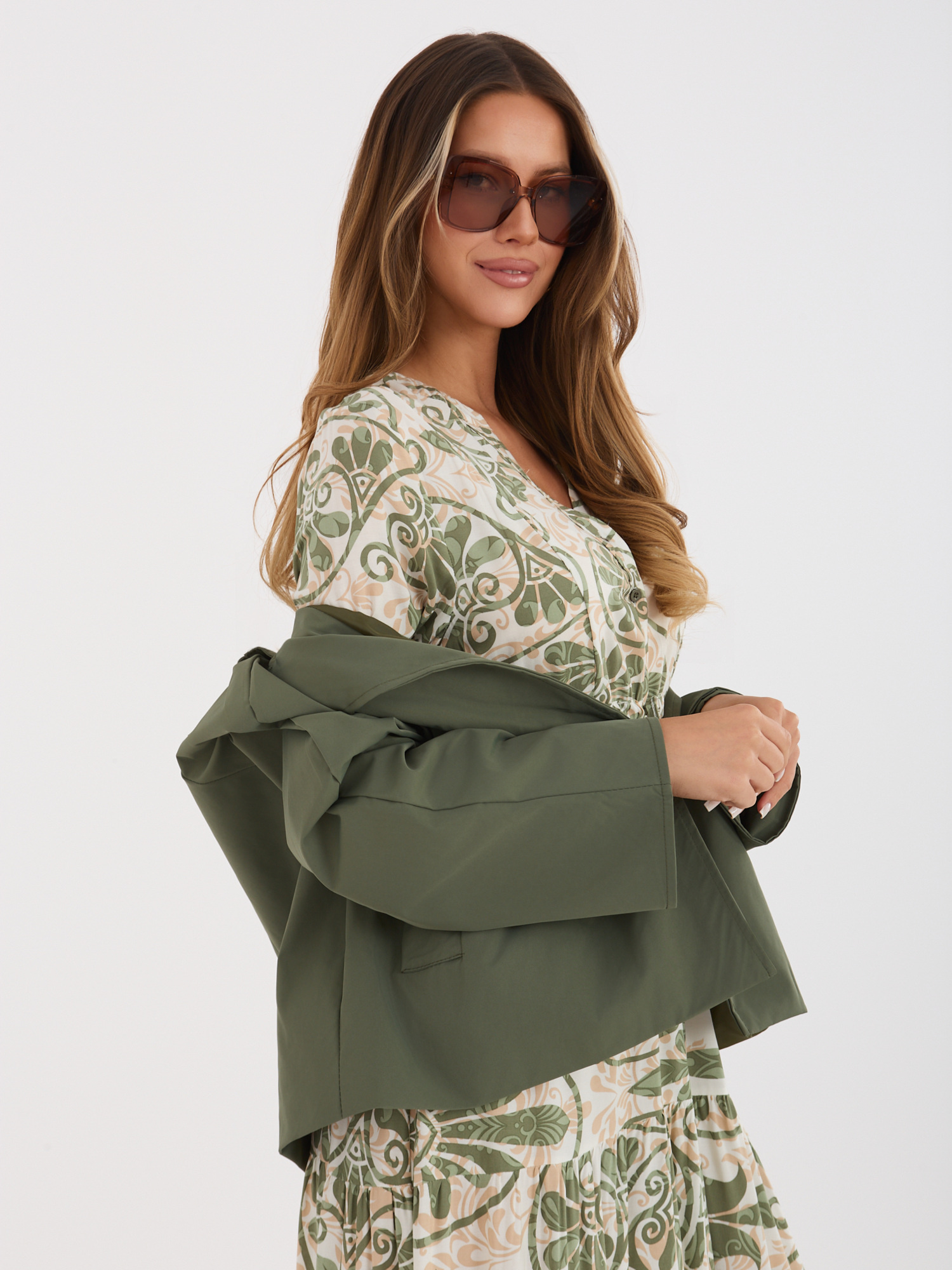 Khaki damski płaszcz oversize z podszewką RUE PARIS