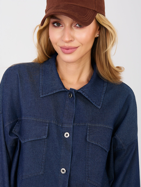 Granatowa jeansowa koszula z kieszeniami