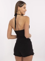 Czarny krótki top z nadrukiem RUE PARIS