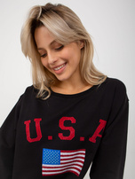 Hurt Czarna luźna bluza z nadrukiem i aplikacją z dżetów  