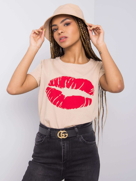 Beżowy t-shirt z nadrukiem Tiziana OCH BELLA