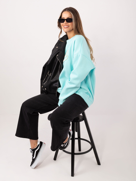 Miętowa ocieplana bluza bez kaptura RUE PARIS