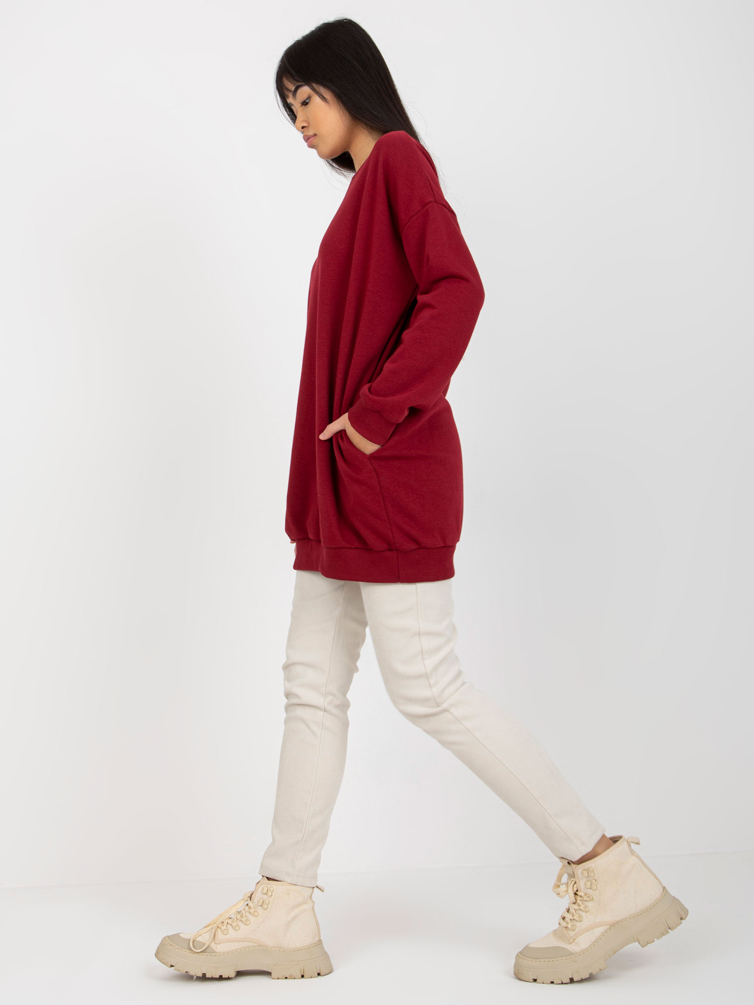 Hurtownia online Bordowa długa bluza basic oversize 