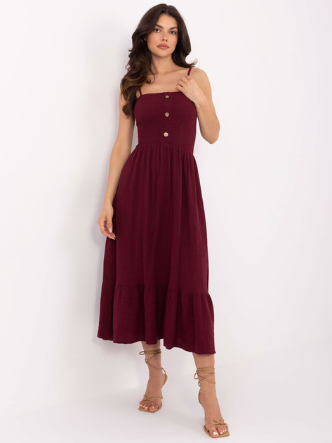 Bordowa midi sukienka z muślinu