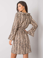 Beżowo-czarna sukienka z długim rękawem Amiya