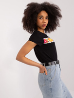 Hurt Czarny t-shirt z kolorowym haftem BASIC FEEL GOOD