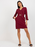 Hurt Bordowa prosta sukienka dresowa z paskiem OCH BELLA 