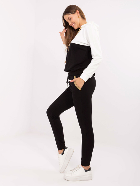 Hurt Ecru-czarny damski komplet dresowy ze spodniami