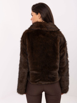 Ciemnobrązowa futrzana kurtka z podszewką RUE PARIS 