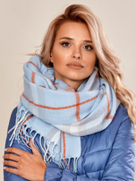 Szal damski w kratę jasnoniebieski