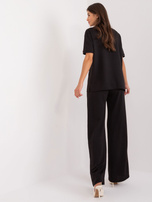 Hurt Czarny komplet casualowy z bluzką z rozcięciami