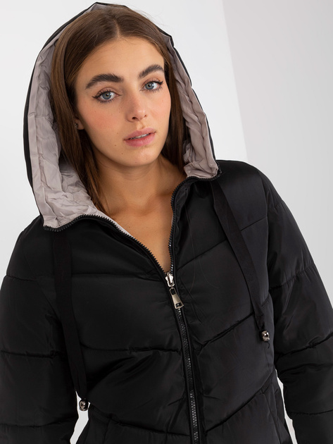 Hurt Czarno-beżowa dwustronna kurtka zimowa z kapturem