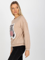 Hurt Beżowy damski sweter klasyczny z cekinową aplikacją  