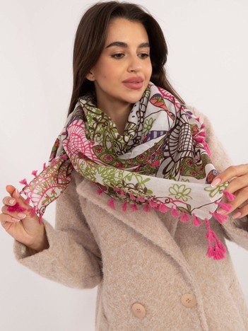 Hurtownia Różowo-ecru damska chusta z frędzlami