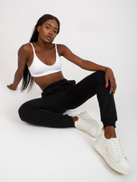 Hurtownia Czarne dresowe spodnie basic z wysokim stanem 