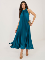 Meeresfarbene plissierte Kleid mit Rüsche RUE PARIS.