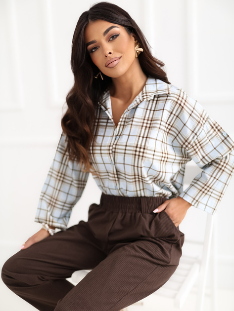 Jasnoniebieska damska koszula oversize w kratę