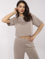 Hurtownia Ciemnobeżowy gładki komplet z wiskozą