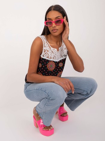 Hurt Czarno-różowy top z ozdobnym wykończeniem