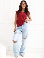 Hurt Bordowy bawełniany t-shirt damski BASIC FEEL GOOD