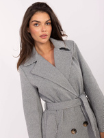 Biało-ciemnoszary płaszcz z kołnierzem RUE PARIS 