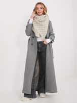 Ecru-szary damski szal z frędzlami