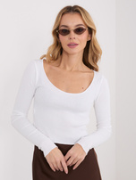 Ecru krótka bluzka basic w prążek